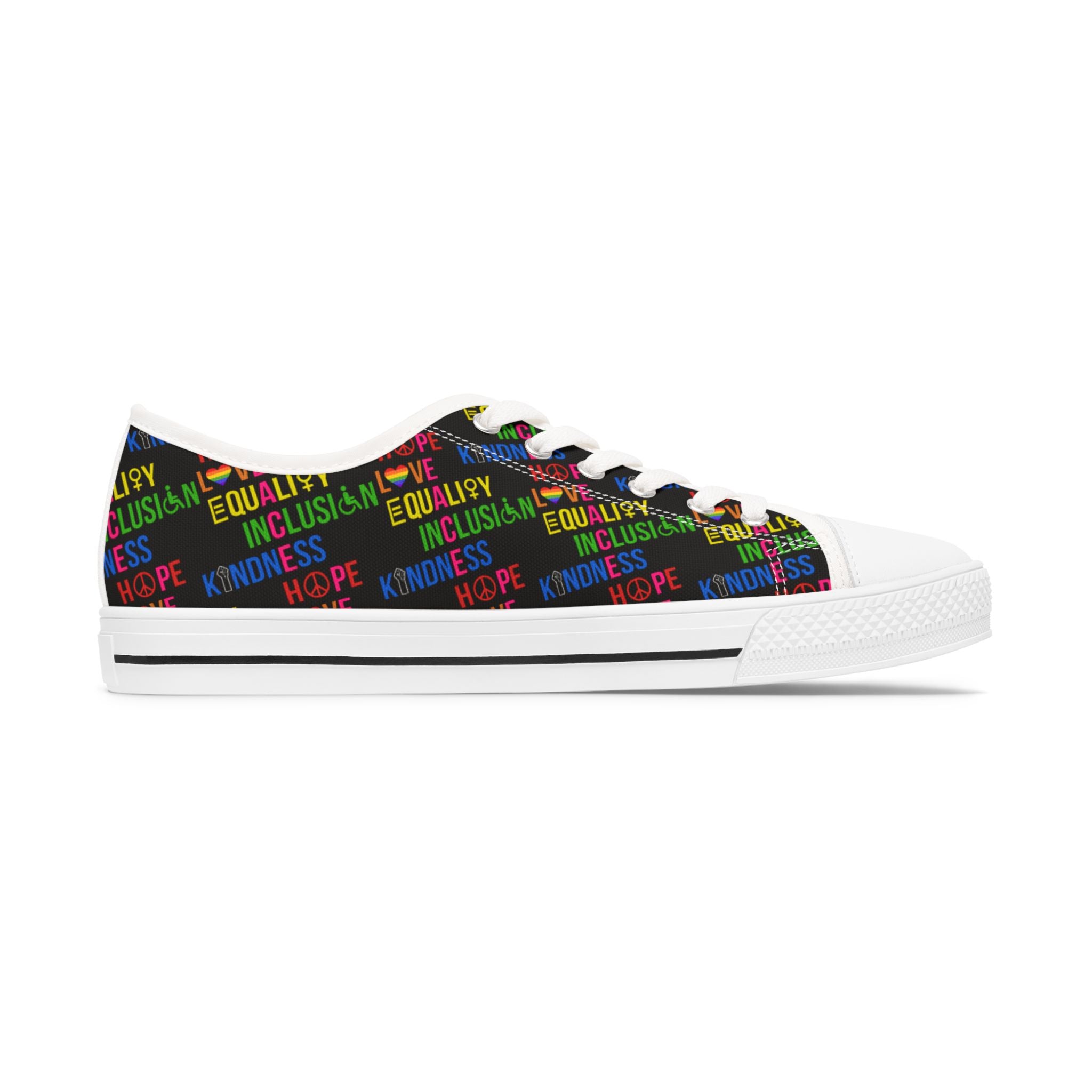 Rainbow Women's Sneakers, Kindness Inclusion Equality Love Peace, LGBTQ Pride Shoes, Colorful Casual Footwear, Gift for Her, Rainbow Pride
