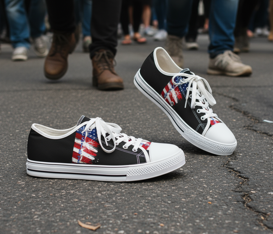 Sneakers - Resist Activists Anti Trump Rights - Women's Low Top Shoes, Save Democracy, Political Protester Footwear