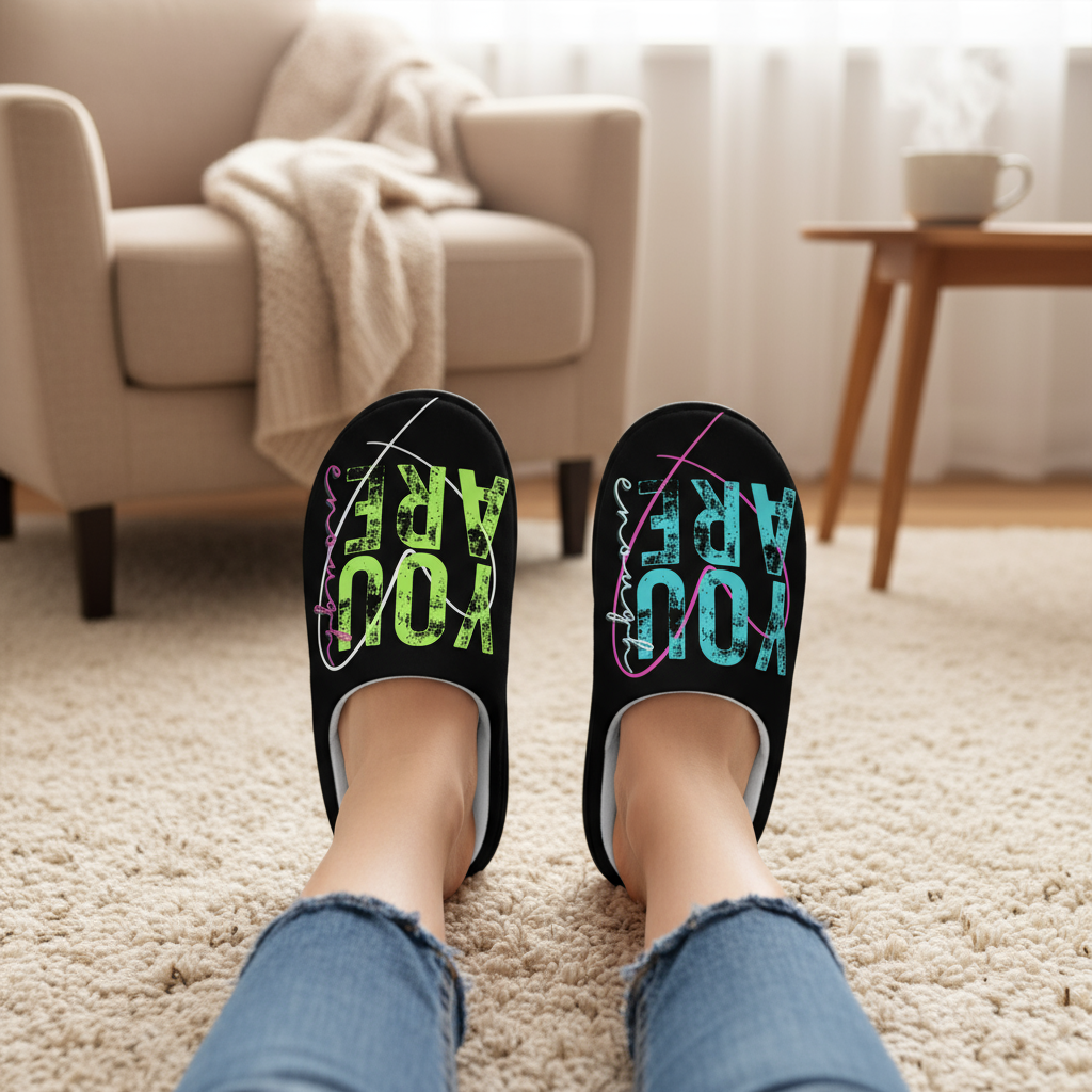 Slippers - Inspirational Vintage Design, Motivational Font, Bright Colors, Gift for Her, Trending Design