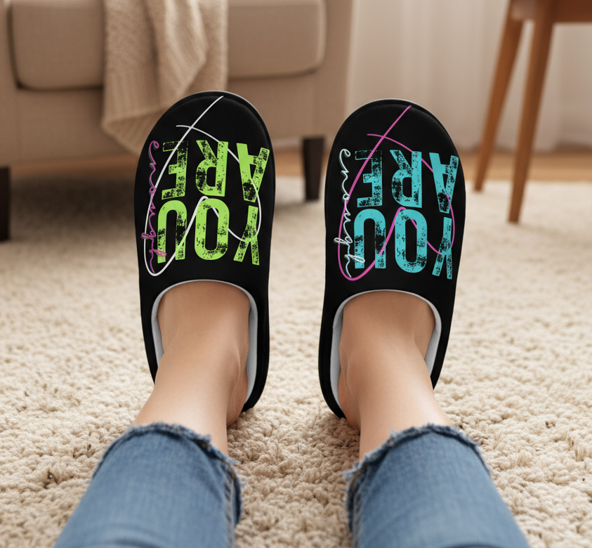 Slippers - Inspirational Vintage Design, Motivational Font, Bright Colors, Gift for Her, Trending Design