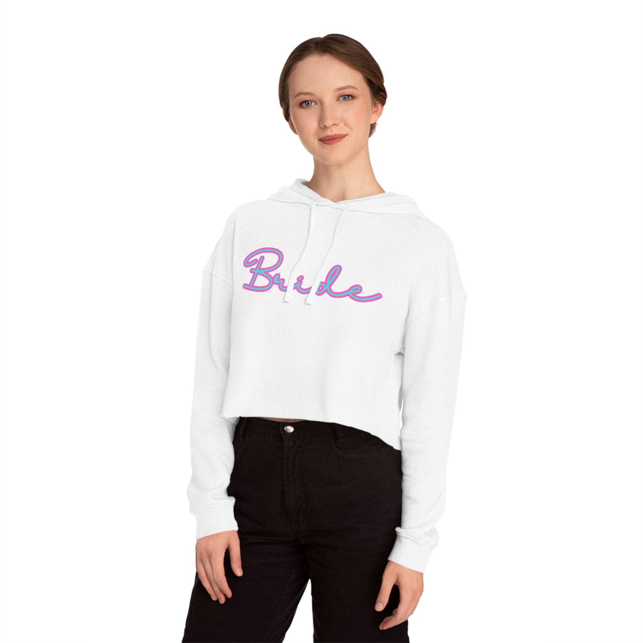 Bride Cropped Hoodie, Cute Minimalist Font Women's Sweatshirt, Bridal Shower Gift, Wedding Apparel, Bride-to-Be Top