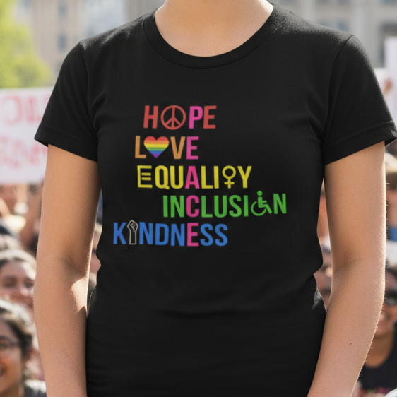 Hope Love Equality Inclusion Kindness Unisex T-Shirt, Anti Trump Tee, Activist Shirt, Protest Top, Social Justice Apparel Trending Liberal Gifts