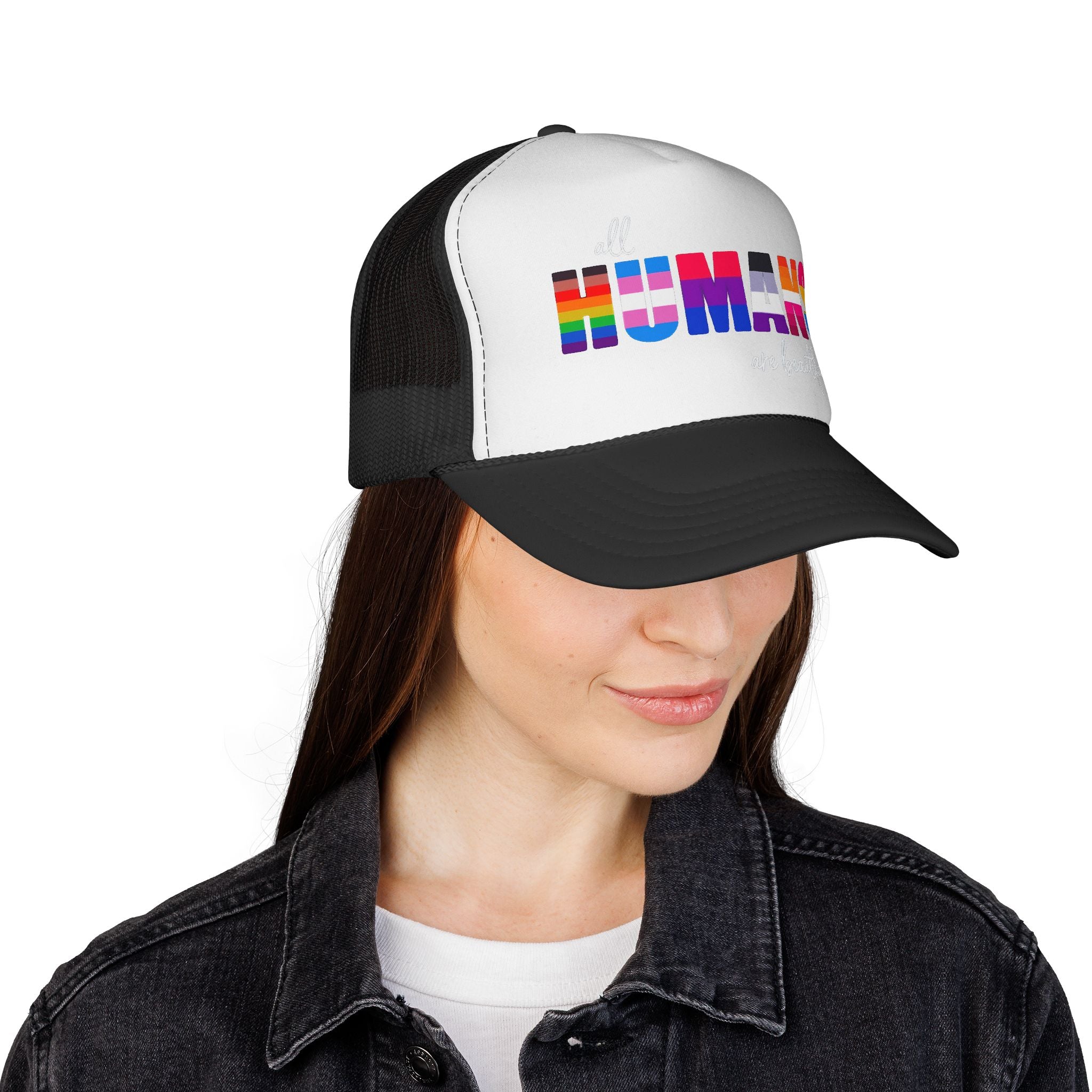 Trucker Hat Anti Trump - Equality Inclusion LGBTQ+ Humans are Beautiful Anti Trump, Pride Hat Pride Gift Pride Accessory Political Statement Hat,