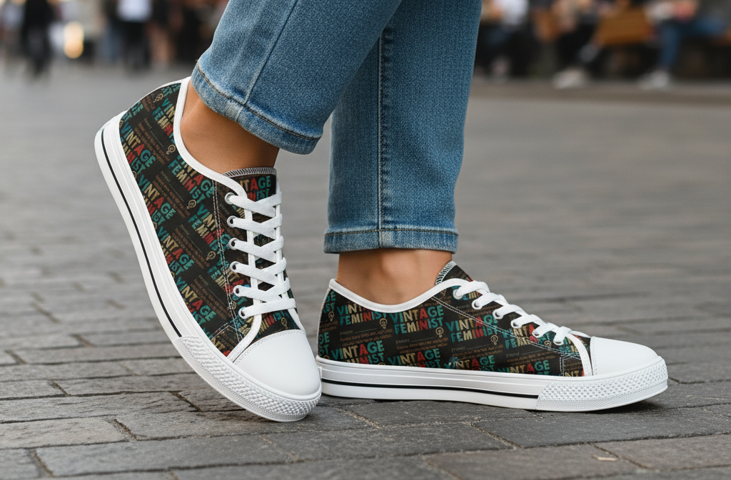 Low Top Sneakers, Vintage Feminist Retro Design. Women's Rights Activist Shoe, Retro Vintage Shoes, Feminism Sneakers, Women's Empowerment