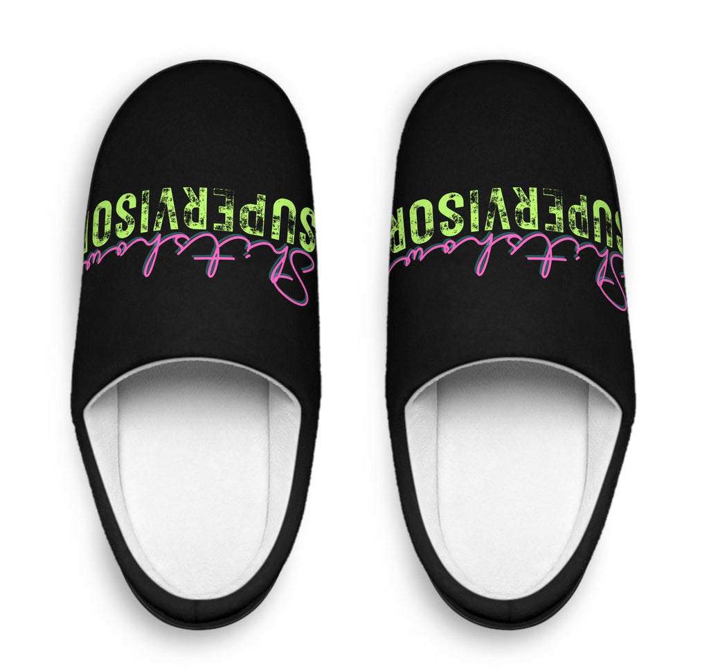 Slippers - Funny Shitshow Supervisor Mom Humor Indoor Shoes, Christmas Gift for Her, Women's House Slides, Cozy Slip-Ons, Winter Holiday