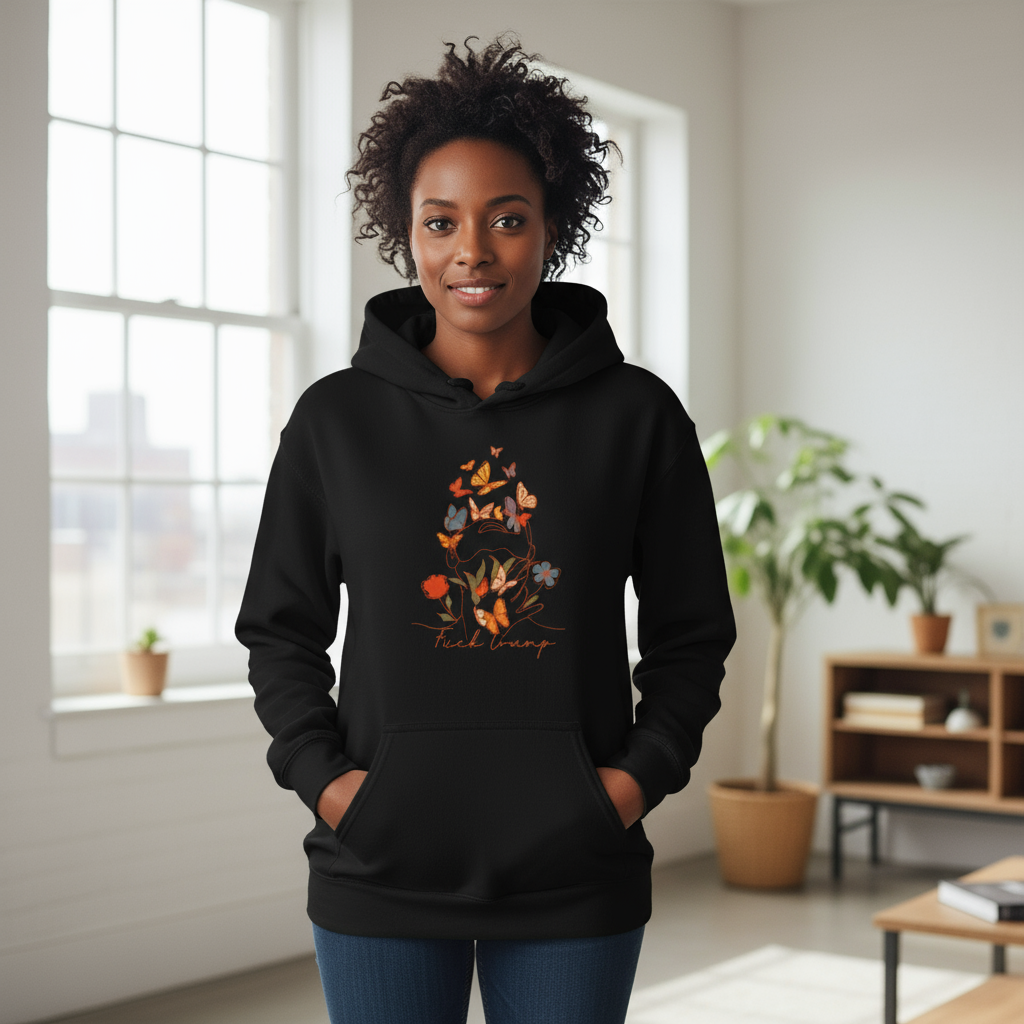 Activist Butterfly Wildflower Hoodie, Anti Trump Sweatshirt, Political Activist Gift, Heavy Blend Pullover, Unisex Protest Apparel FDT Shirt