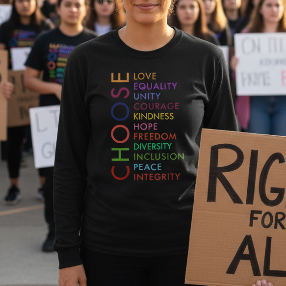 Equality Activist T-Shirt, Kindness Tee, Human Rights Long Sleeve Shirt, Unisex Cotton Top, Anti Trump Apparel Save Democracy Protest Equality Inclusion Human Rights Shirt