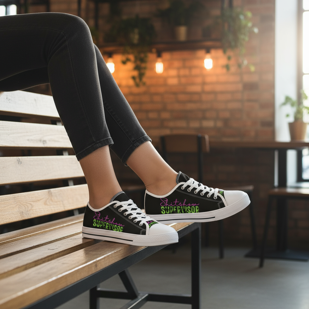 Low Top Sneakers, Funny Quotes Vintage Font Design, Shitshow Supervisor, Women's Shoes, Casual Trainers, Trendy Sneakers, Retro Style