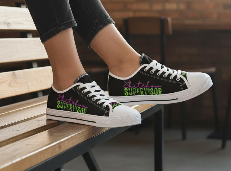 Low Top Sneakers, Funny Quotes Vintage Font Design, Shitshow Supervisor, Women's Shoes, Casual Trainers, Trendy Sneakers, Retro Style