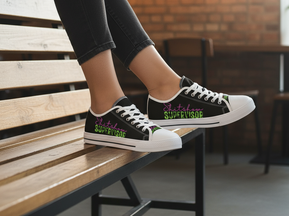 Low Top Sneakers, Funny Quotes Vintage Font Design, Shitshow Supervisor, Women's Shoes, Casual Trainers, Trendy Sneakers, Retro Style