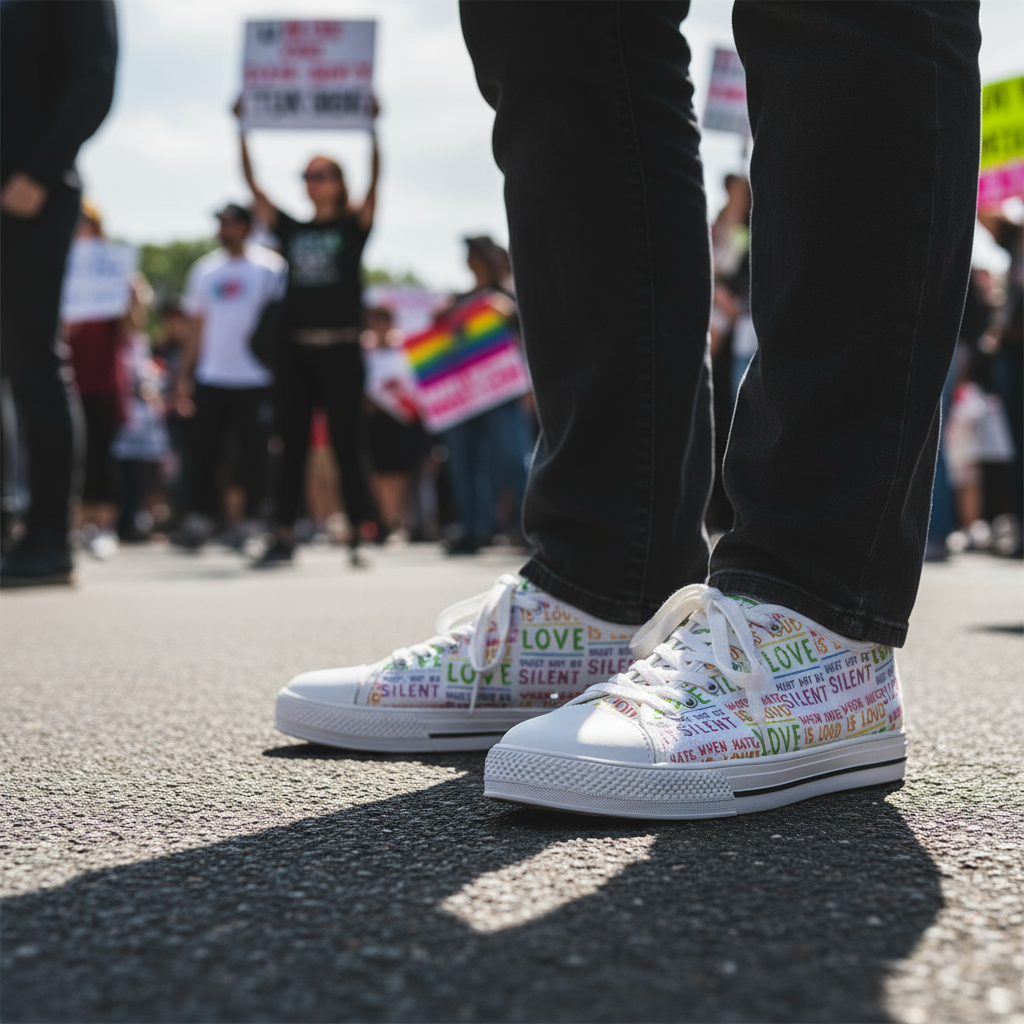 Low Top Sneakers, Love Not Hate, Equality and Inclusion, Human Rights Activists Gift, Women's Shoes, Trendy Sneaker, Feminist Fashion Chucks