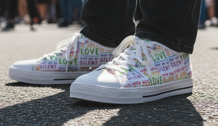 Low Top Sneakers, Love Not Hate, Equality and Inclusion, Human Rights Activists Gift, Women's Shoes, Trendy Sneaker, Feminist Fashion Chucks