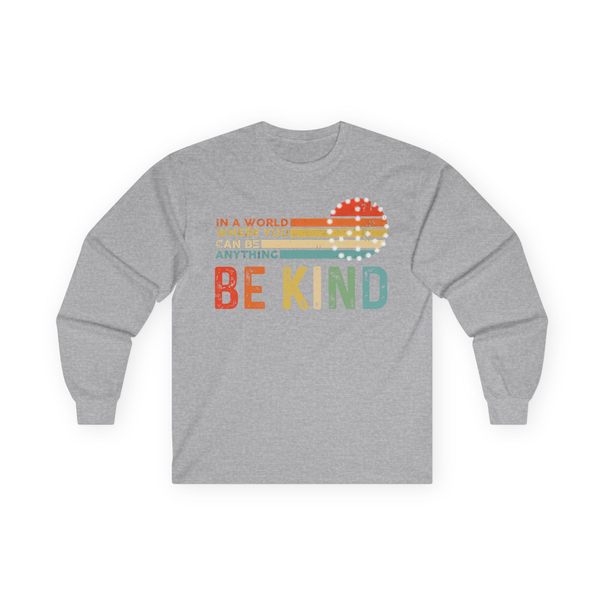 Be Kind Retro Vintage Style Sunset Long Sleeve Tee, Motivational Powerful Message Gift For Her