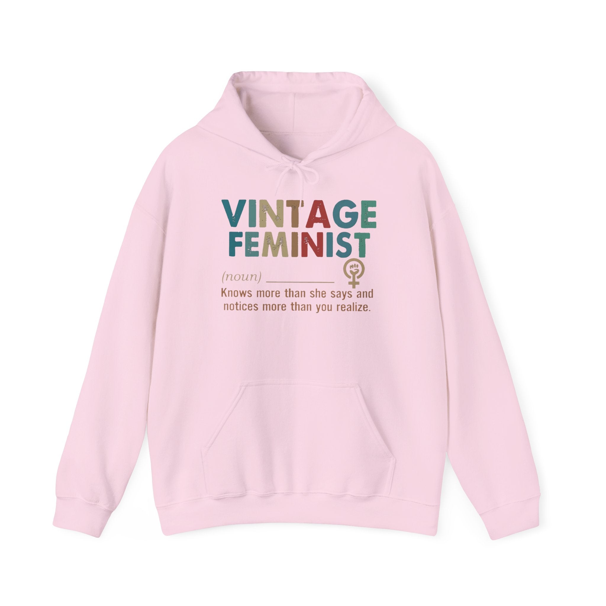 Vintage Feminist Hoodie — Retro Rainbow Typography "Vintage Feminist (noun)" Sweatshirt - Human Rights Activists