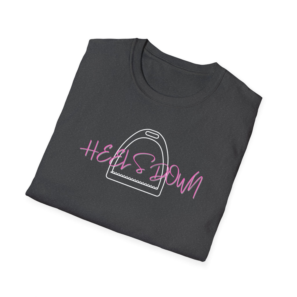 Heels Down T‑Shirt — Retro Equestrian Graphic Tee Gift for Horse Lover