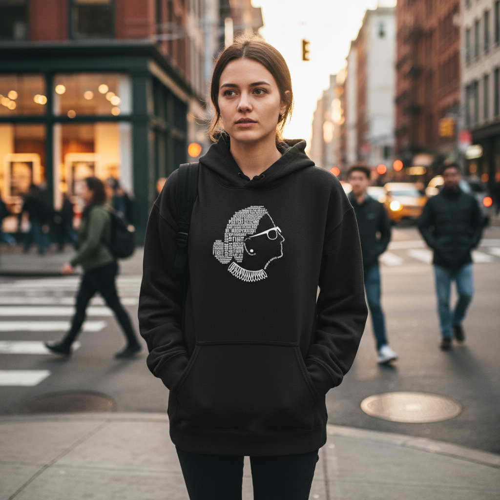 Black hoodie with a white graphic design on a white background equal rights