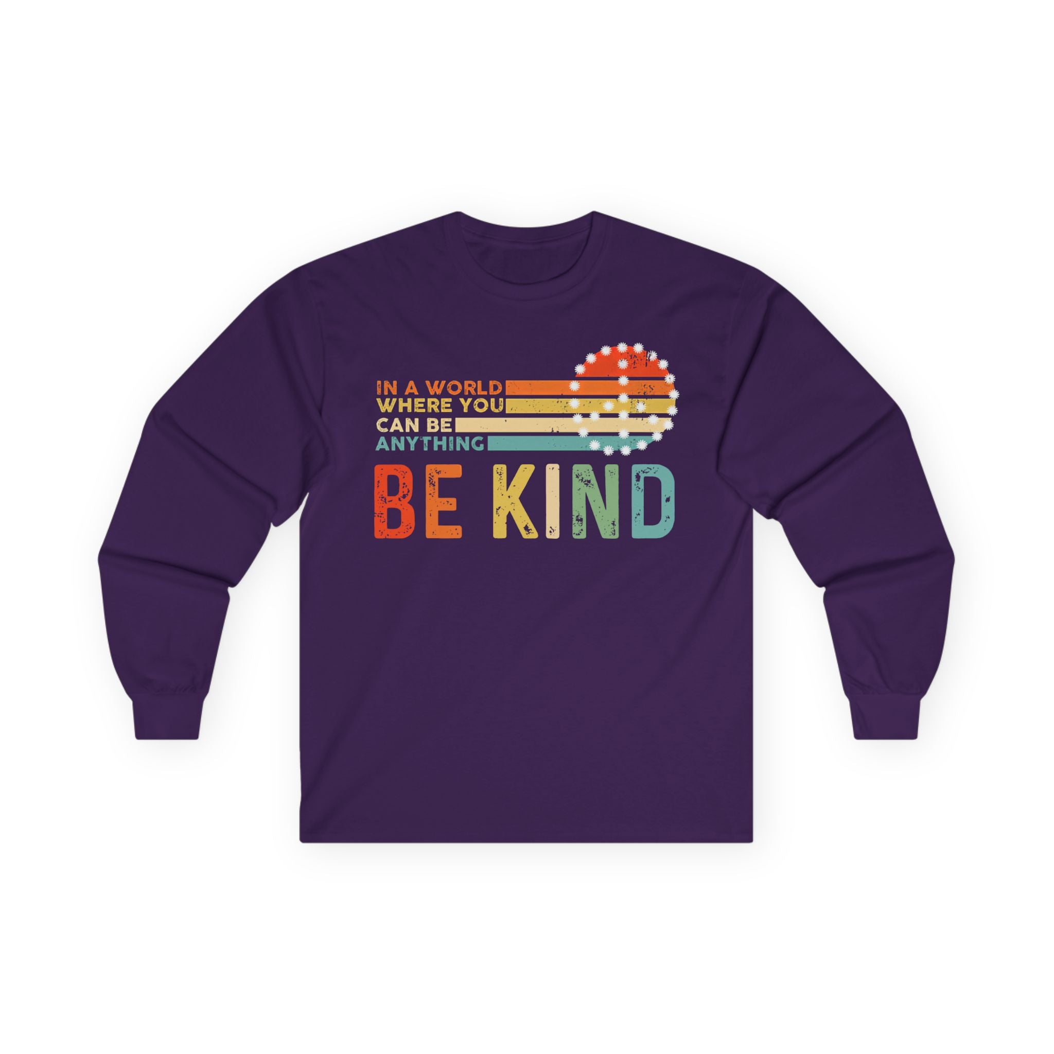 Be Kind Retro Vintage Style Sunset Long Sleeve Tee, Motivational Powerful Message Gift For Her