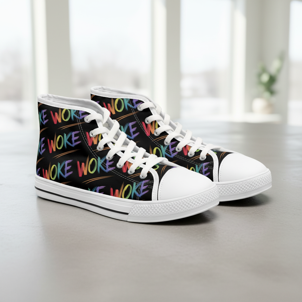Woke Women's High Top Sneakers, Trendy Sneakers, Colorful Fashion, Statement Footwear, Gift for Activists, Casual Wear, Liberal Protest Chucks, Anti Trump Apparel, Save Democracy