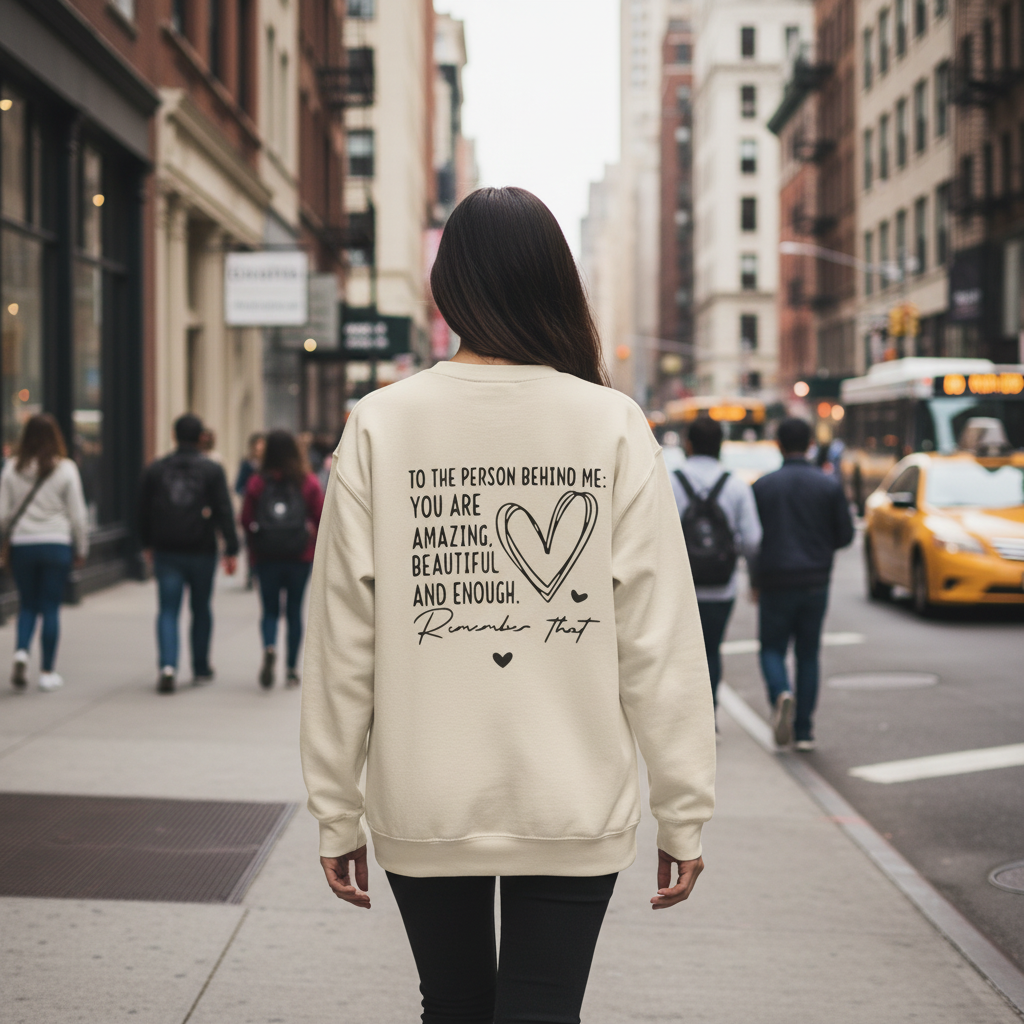 You Matter Crewneck Sweatshirt — Inspirational Mental Health Message Pullover "To The Person Behind Me..." Trending Shirt