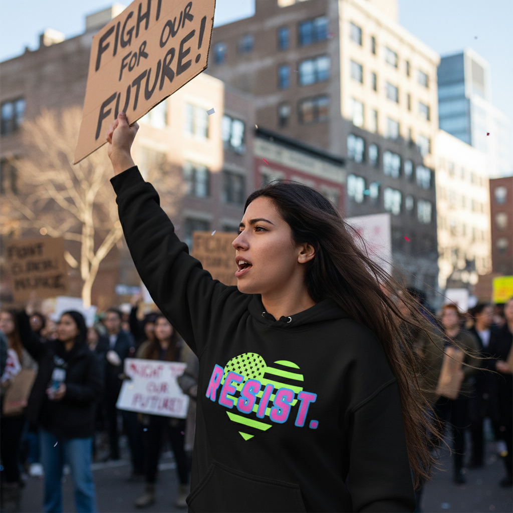 Hooded Sweatshirt - Anti Trump Resist Neon Retro Style Bright Colors Rights Activist