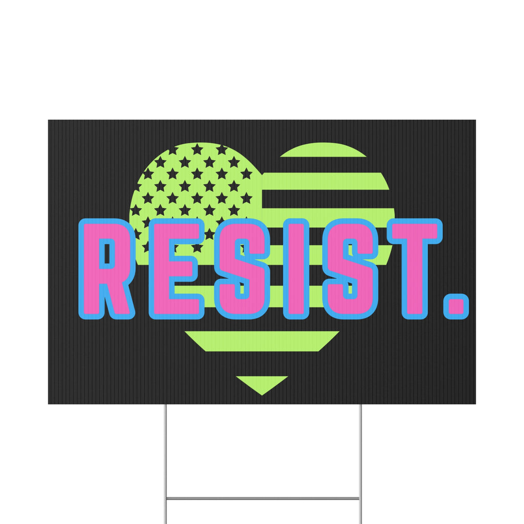 Resist Plastic Yard Sign — Patriotic Heart Protest Lawn Sign, Anti Trump Retro Design Protest Sign