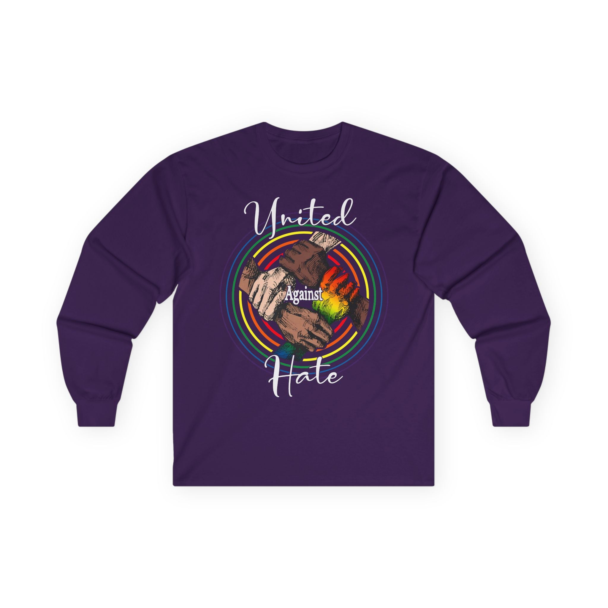 United Against Hate Long Sleeve Tee — Unity Multicultural Graphic Shirt, Equality Inclusion Human Rights Activists Shirt