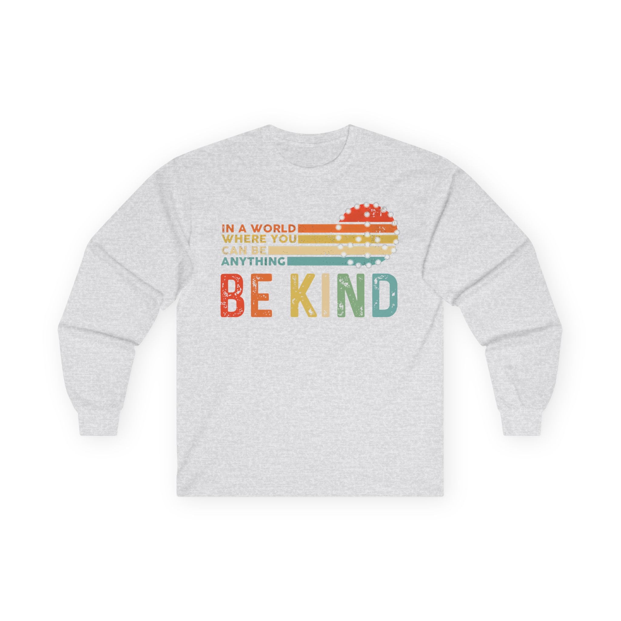 Be Kind Retro Vintage Style Sunset Long Sleeve Tee, Motivational Powerful Message Gift For Her