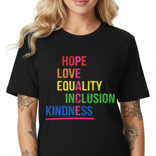 Peace Love Hope Equality Inclusion Unisex T-Shirt, Inspiring Graphic Tee, Positive Vibes Shirt, Activist Gift, Social Justice Clothing
