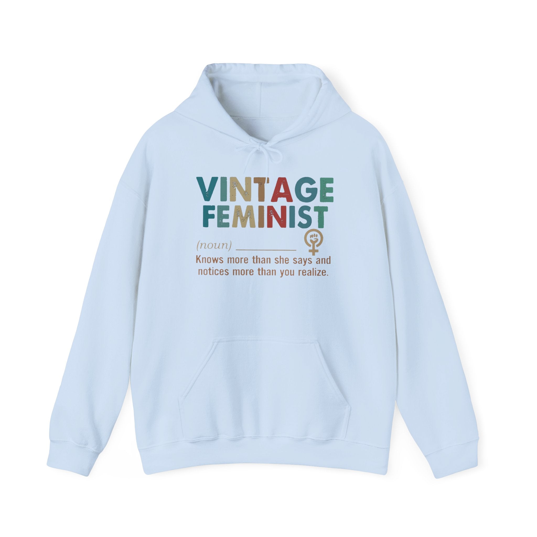 Vintage Feminist Hoodie — Retro Rainbow Typography "Vintage Feminist (noun)" Sweatshirt - Human Rights Activists