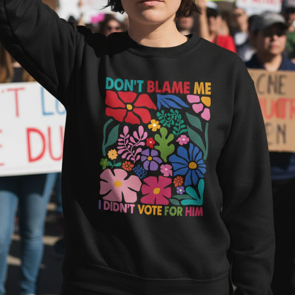 Crewneck Sweatshirt - "Don't Blame Me I Didn't Vote For Him" Retro Floral Political Statement
