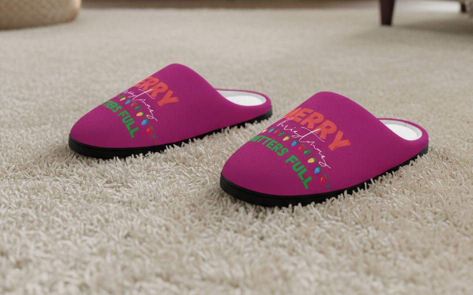 Slippers, Funny Christmas Vacation Movie Quotes 'shitters full', Women's Winter Home Footwear, Indoor House Shoes, Holiday Gift for Her,