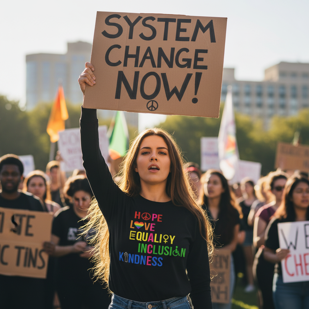 LGBTQ+ Pride Long Sleeve Tee — Hope Love Equality Inclusion Kindness, Equal Rights Activists Protest Shirt