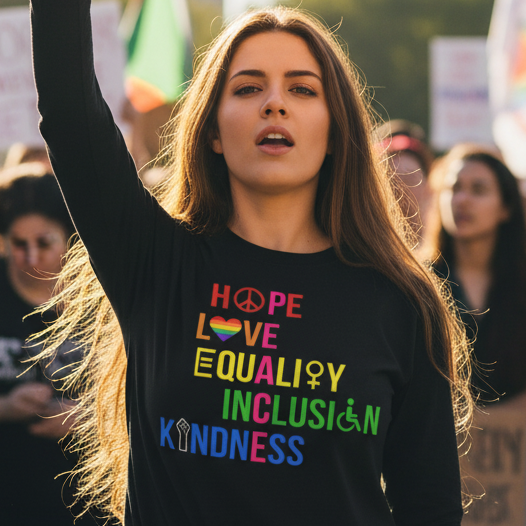 Woman holding a sign that says 'System Change Now!' at a protest rally.