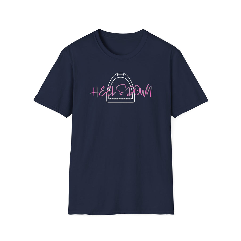 Heels Down T‑Shirt — Retro Equestrian Graphic Tee Gift for Horse Lover