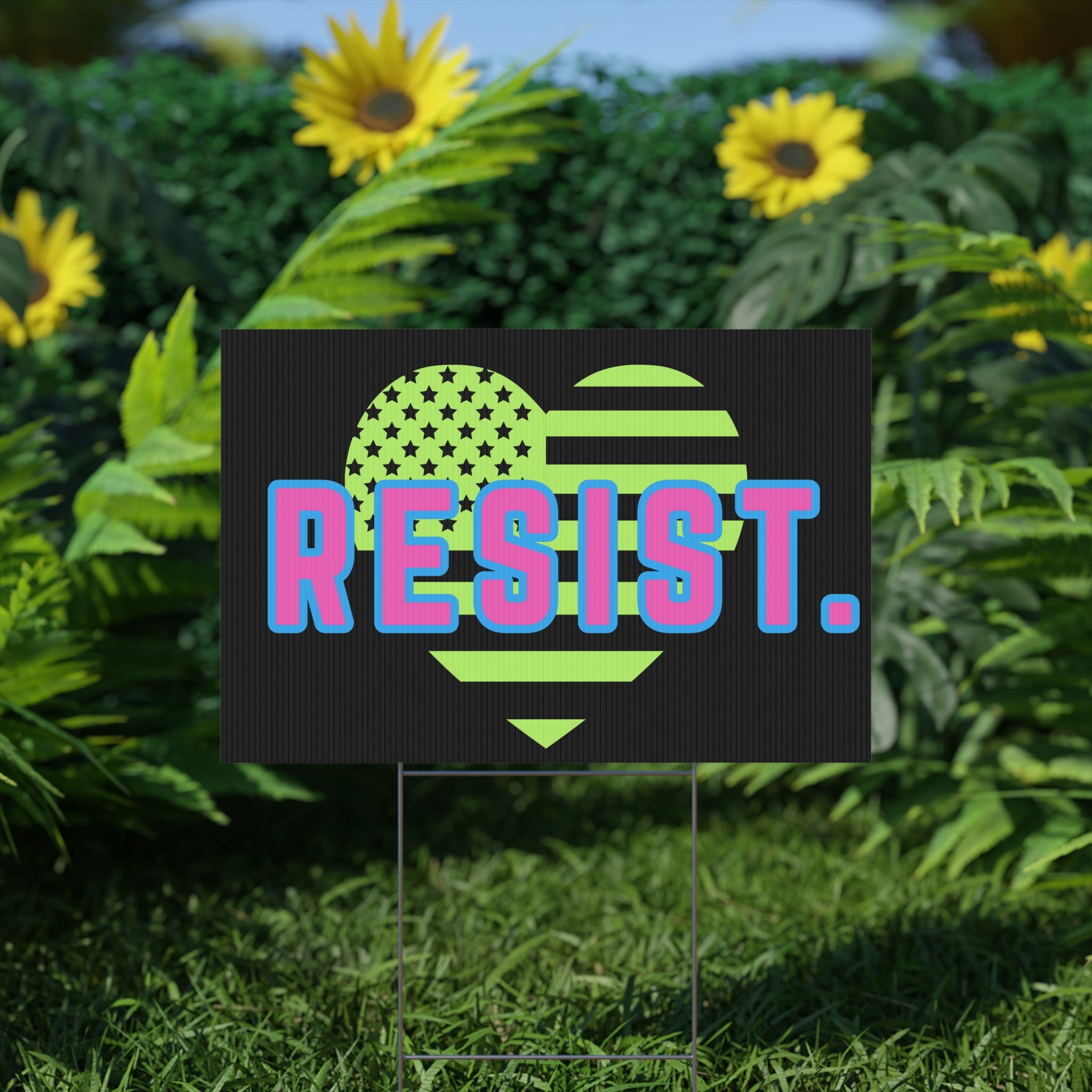 Resist Plastic Yard Sign — Patriotic Heart Protest Lawn Sign, Anti Trump Retro Design Protest Sign