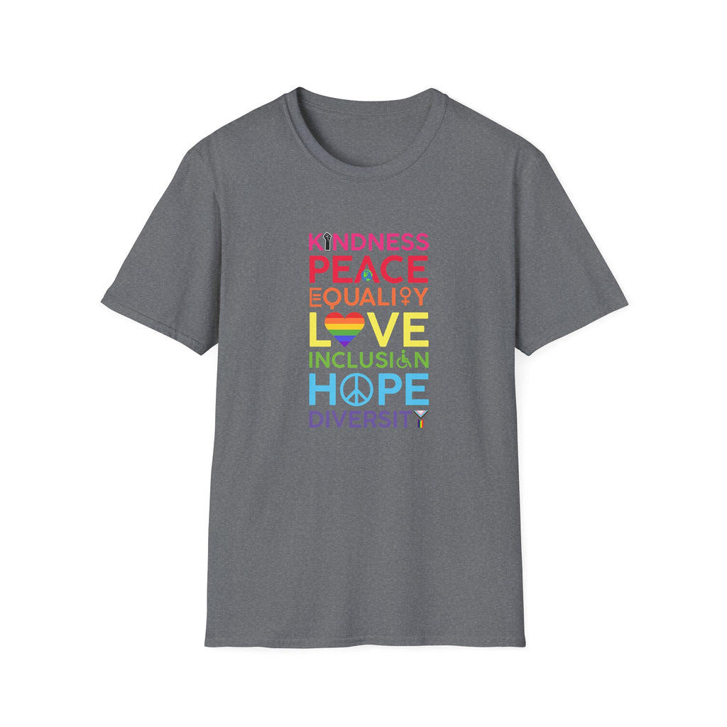 Equality Inclusion Kindness Unisex T-Shirt - Diversity Tee, Unity Shirt, Love and Peace Top, Social Justice Clothing, Empowerment Apparel