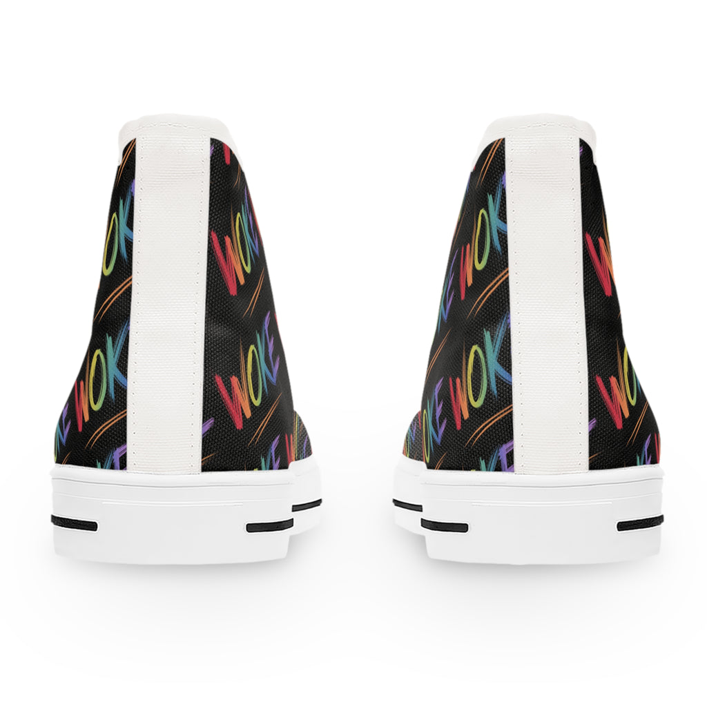 Woke Women's High Top Sneakers, Trendy Sneakers, Colorful Fashion, Statement Footwear, Gift for Activists, Casual Wear, Liberal Protest Chucks, Anti Trump Apparel, Save Democracy