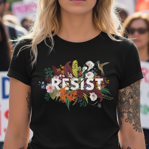 Anti Trump Resist Floral T-Shirt, Political Rights Activist Tee, No Kings Protest Shirt, Social Justice Clothing, Feminist Apparel