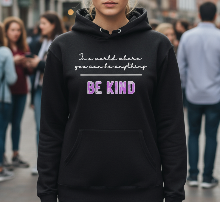 Vintage Be Kind Hoodie, Positive Vibes Sweatshirt, Inspirational Hooded Jumper, Retro Style Gift, Cozy Pullover, Comfortable Sweater, Gender