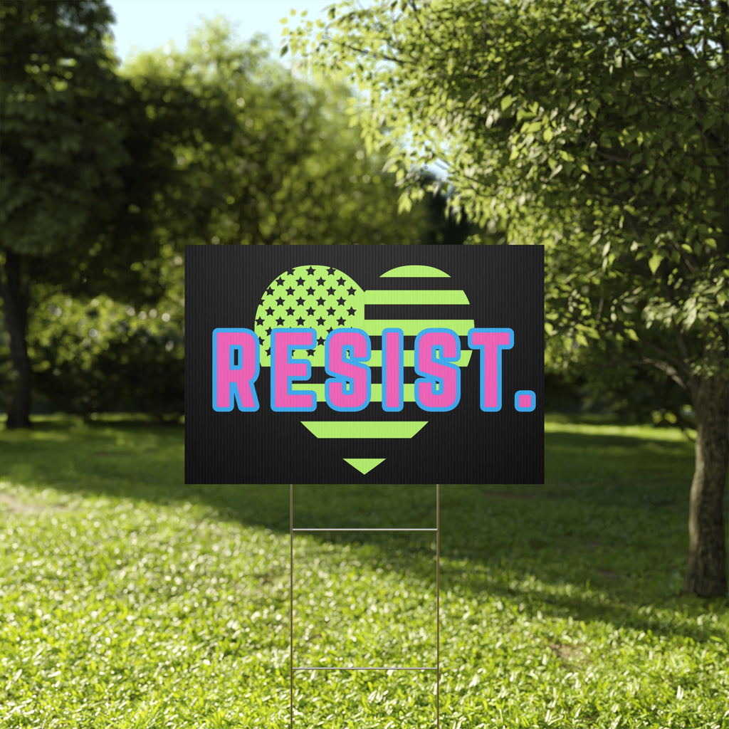 Resist Plastic Yard Sign — Patriotic Heart Protest Lawn Sign, Anti Trump Retro Design Protest Sign