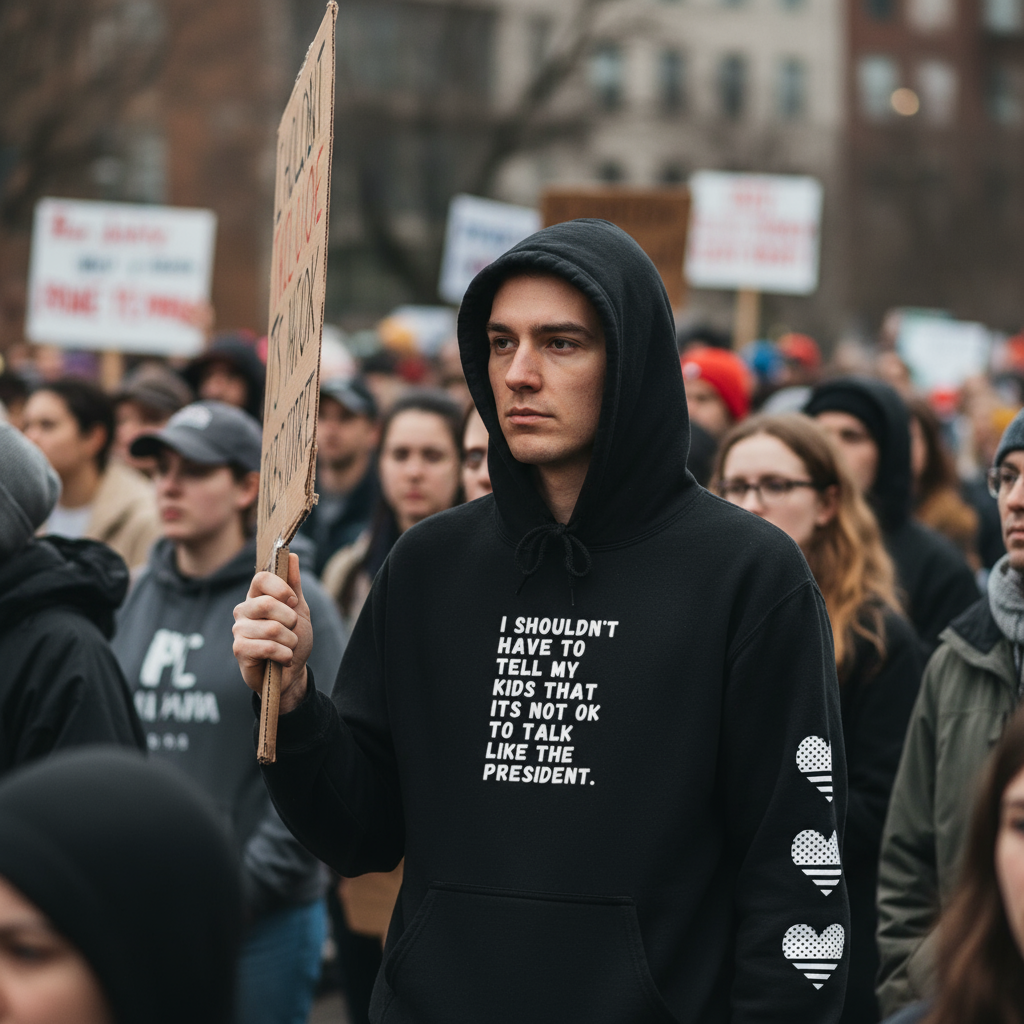 Anti Trump Unisex Heavy Blend™ Hooded Sweatshirt, Save Democracy, No criminals in office, anti bullying - Political Activism, Protest