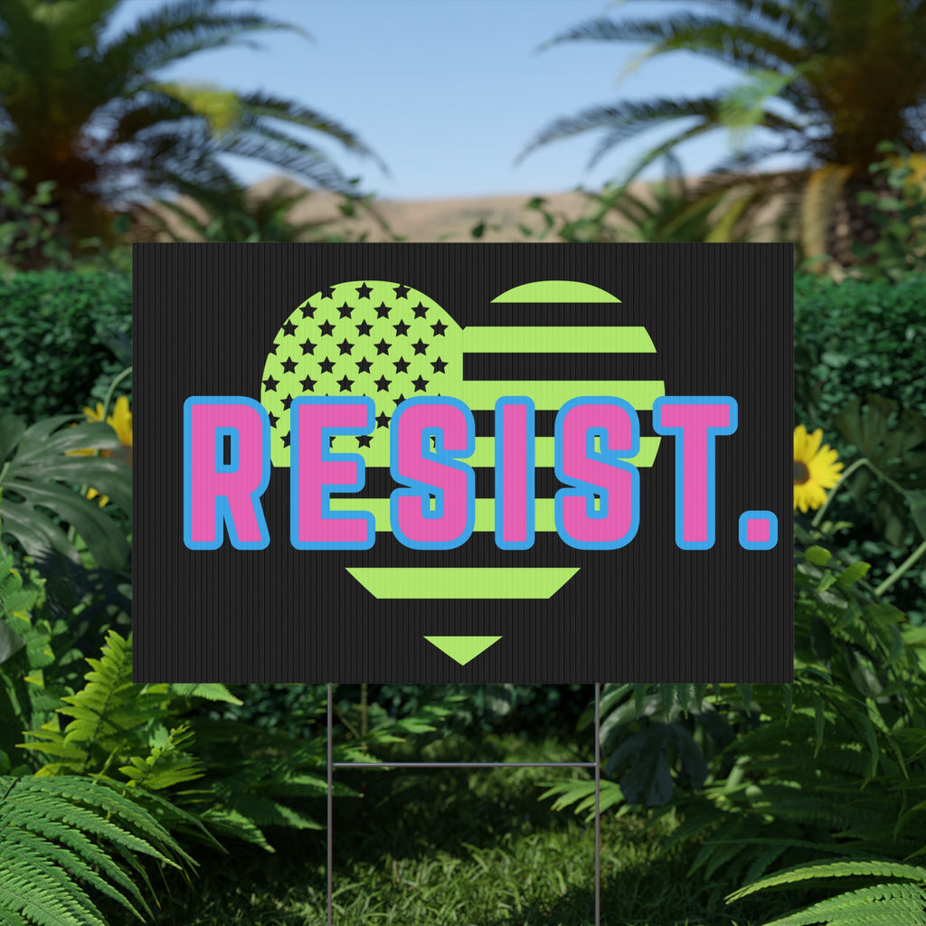 Resist Plastic Yard Sign — Patriotic Heart Protest Lawn Sign, Anti Trump Retro Design Protest Sign