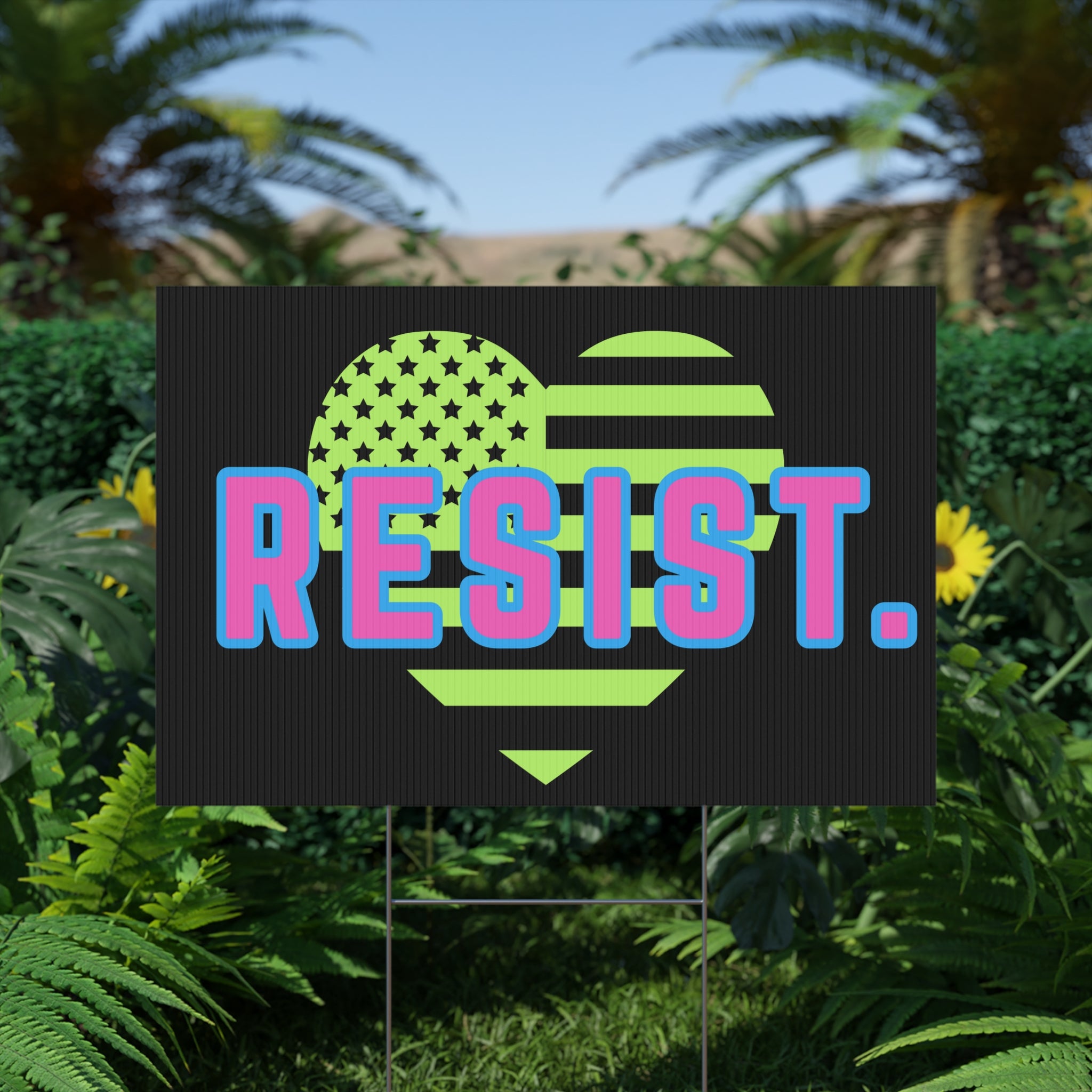 Resist Plastic Yard Sign — Patriotic Heart Protest Lawn Sign, Anti Trump Retro Design Protest Sign