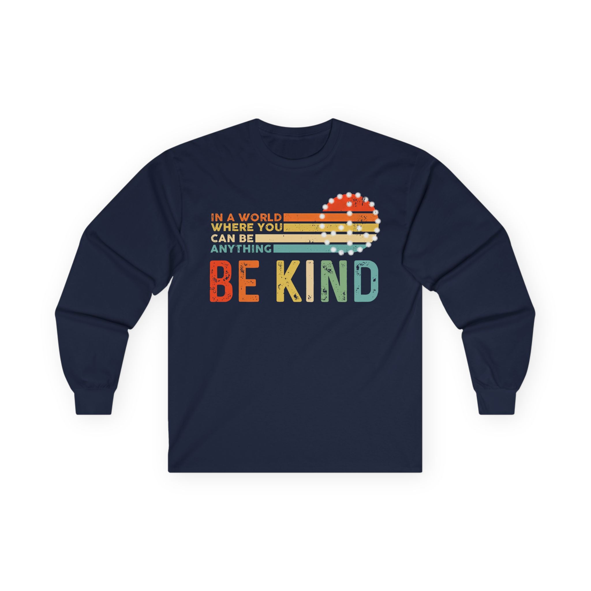 Be Kind Retro Vintage Style Sunset Long Sleeve Tee, Motivational Powerful Message Gift For Her