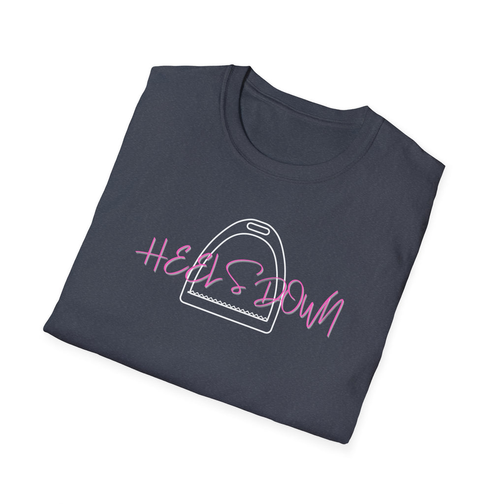 Heels Down T‑Shirt — Retro Equestrian Graphic Tee Gift for Horse Lover