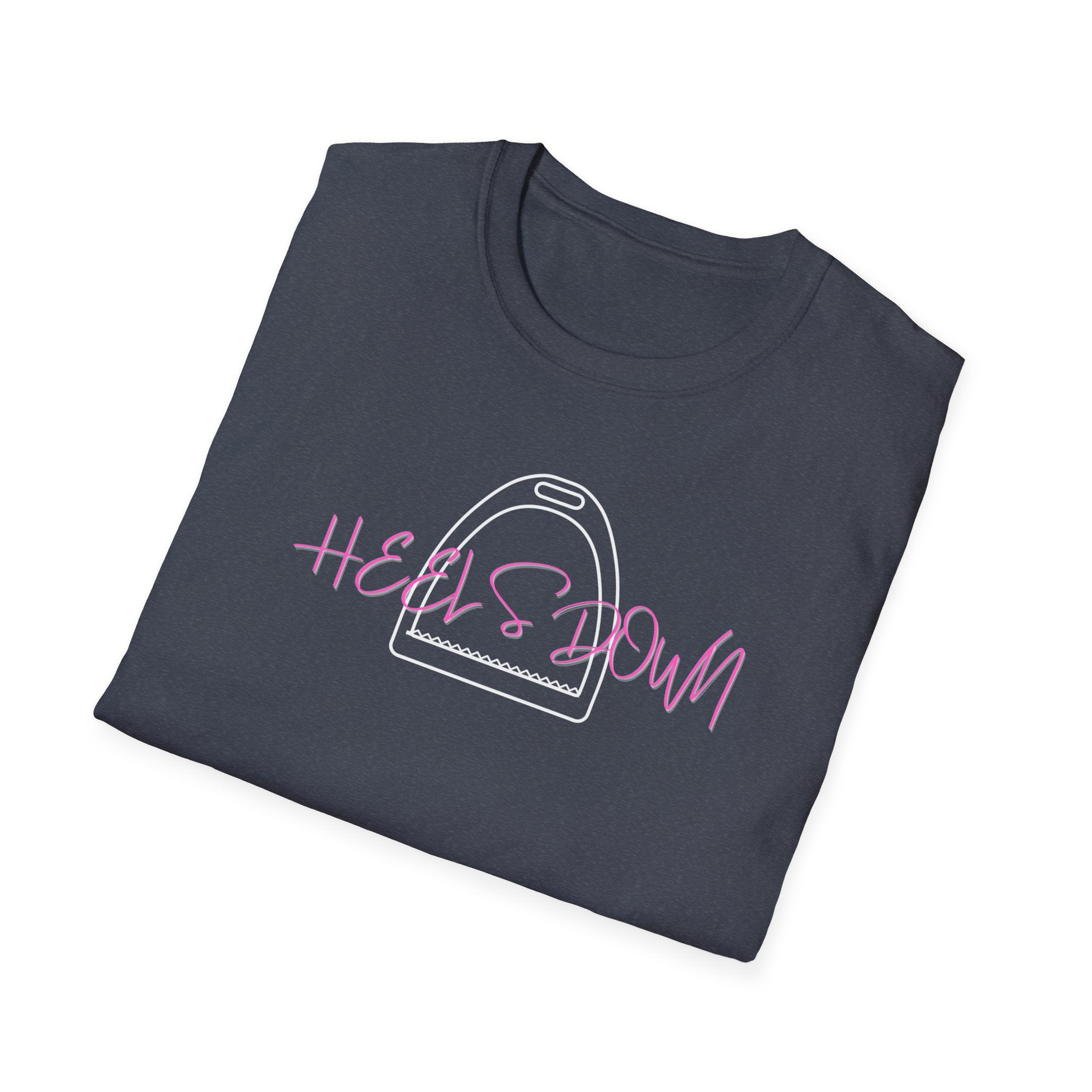 Heels Down T‑Shirt — Retro Equestrian Graphic Tee Gift for Horse Lover