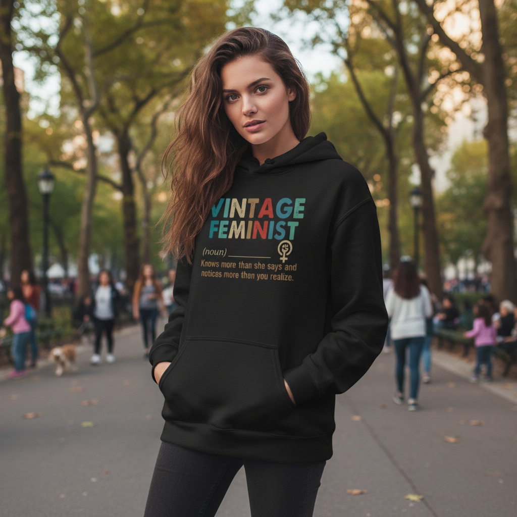 Vintage Feminist Hoodie — Retro Rainbow Typography "Vintage Feminist (noun)" Sweatshirt - Human Rights Activists