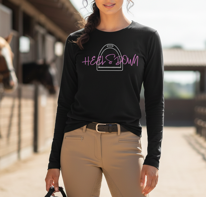 "Heels down" long sleeve equestrian shirt