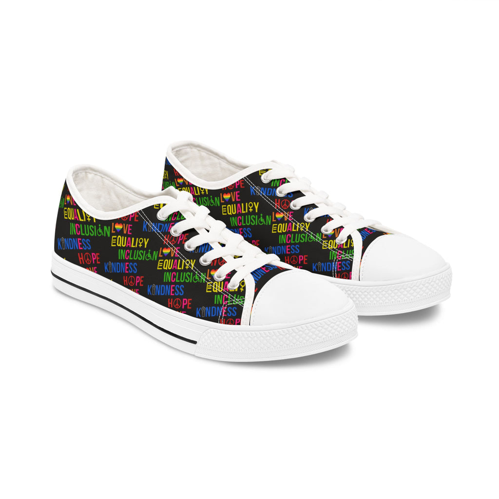 Rainbow Women's Sneakers, Kindness Inclusion Equality Love Peace, LGBTQ Pride Shoes, Colorful Casual Footwear, Gift for Her, Rainbow Pride