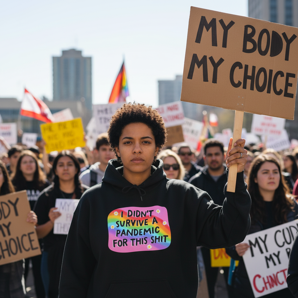 Protest Hoodie Woman Holding My BODY My Choice Sign